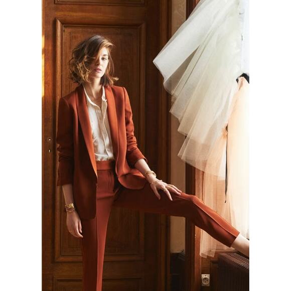 Sezane Sardia Jacket Blazer Chestnut Satin Shawl Collar Size 36 EU 4 US - Picture 1 of 6